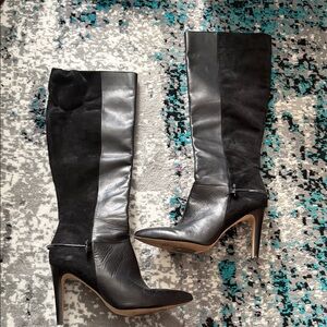 Sam Edelman Black Two-Tone Over-the-Knee Leather & Suede Boots